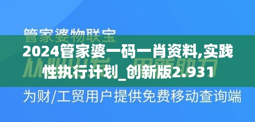 2024管家婆一码一肖资料,实践性执行计划_创新版2.931