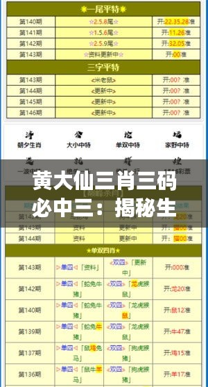 黄大仙三肖三码必中三：揭秘生肖投注稳赢秘方