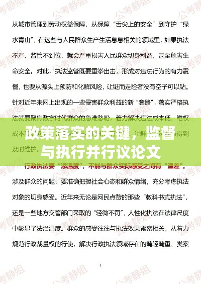 政策落实的关键，监督与执行并行议论文